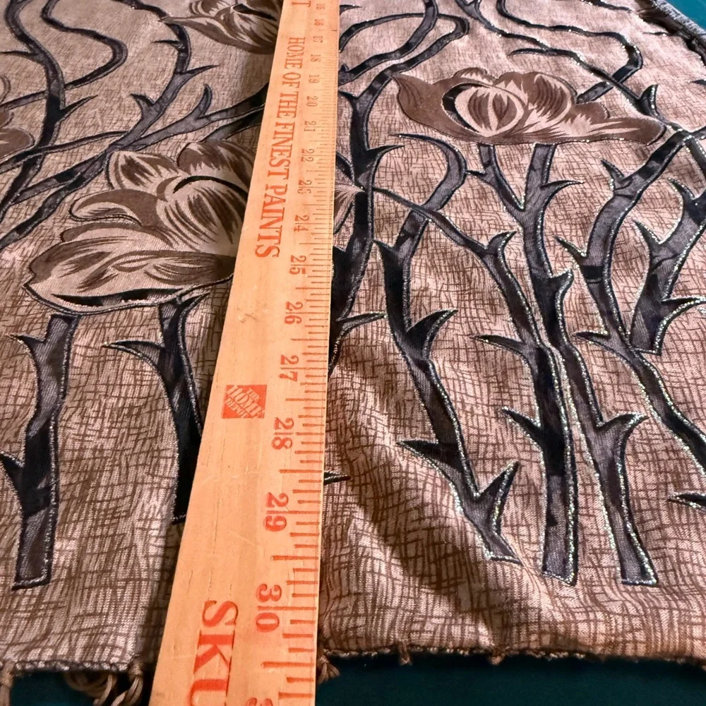 Elegant Floral Scarf Shawl Beige Brown Black Tassel Accent Statement Accessory‎